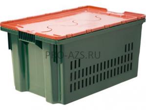 Ящик 600х400х300 дно сплошное, стенки перфорированные, Safe PRO зелёный с оранжевой крышкой