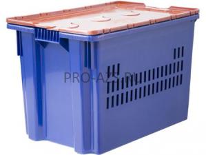 Ящик 600х400х400 дно сплошное, стенки перфорированные, с оранжевой крышкой, Safe PRO синий