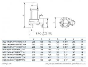 Погружной фекальный насос Zenit DGE 50/2/G50V AOBM-E